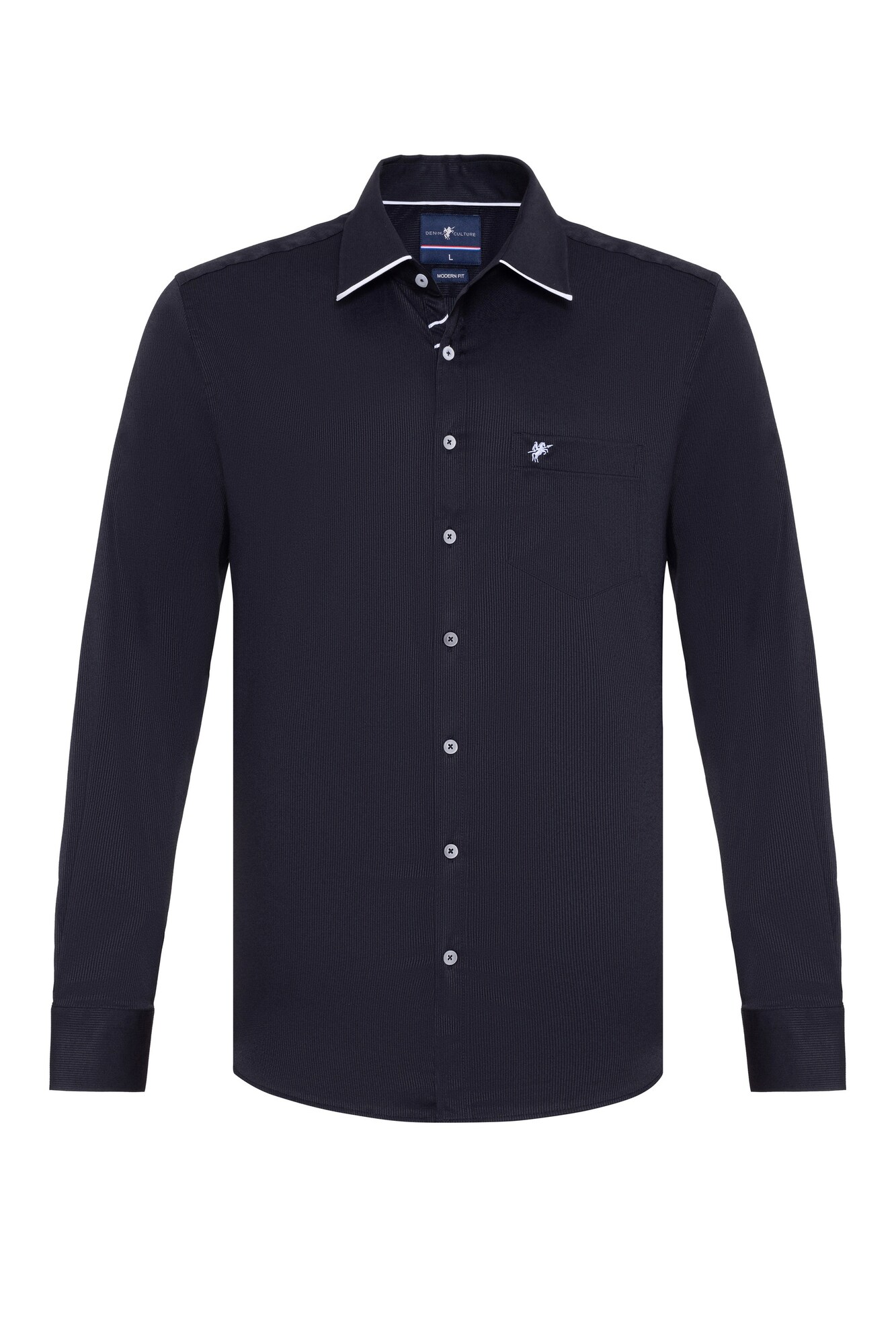 DENIM CULTURE Košeľa 'Roman'  čierna / biela