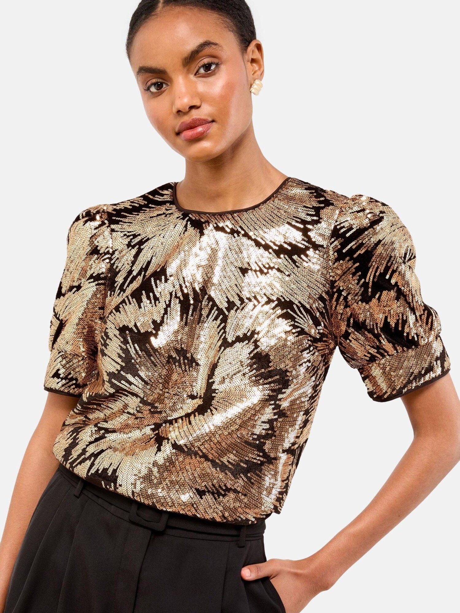 Lipsy Tricou  auriu / negru