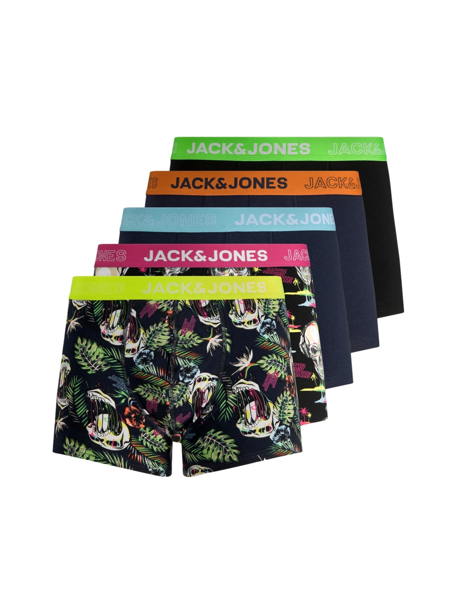 JACK & JONES Boxerky 'JACMelting Skull'  tmavomodrá / svetlozelená / oranžová / čierna