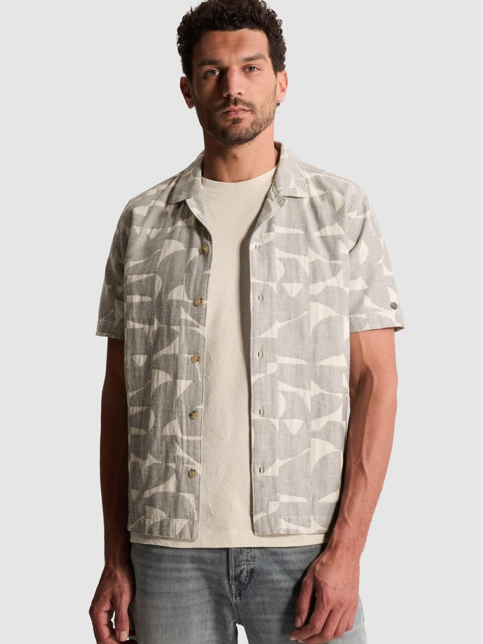 Skjorta 'Shirt with jacquard pattern and short sleeves'
