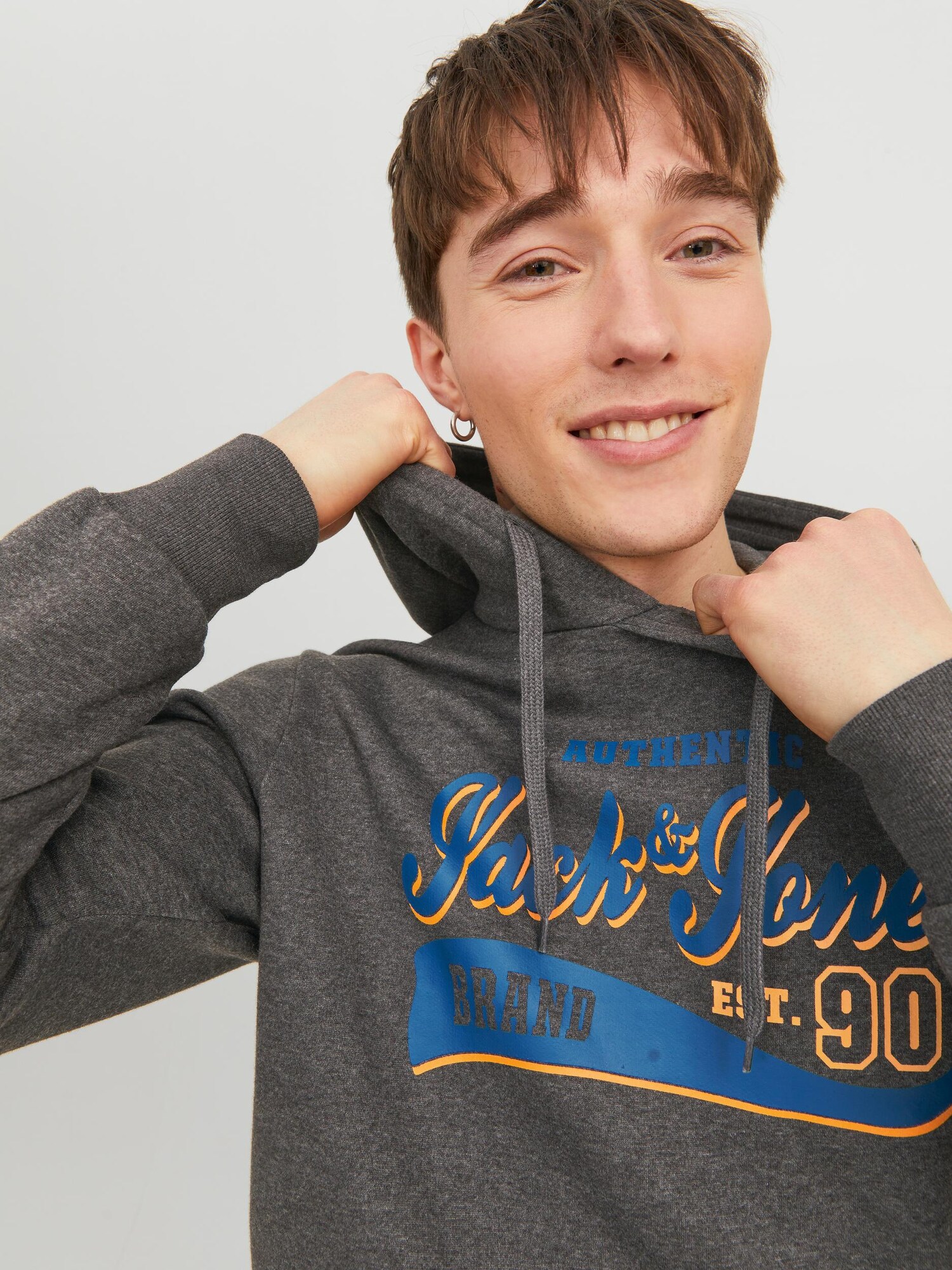JACK & JONES Mikina modrá / tmavosivá / oranžová (obrázok 3)