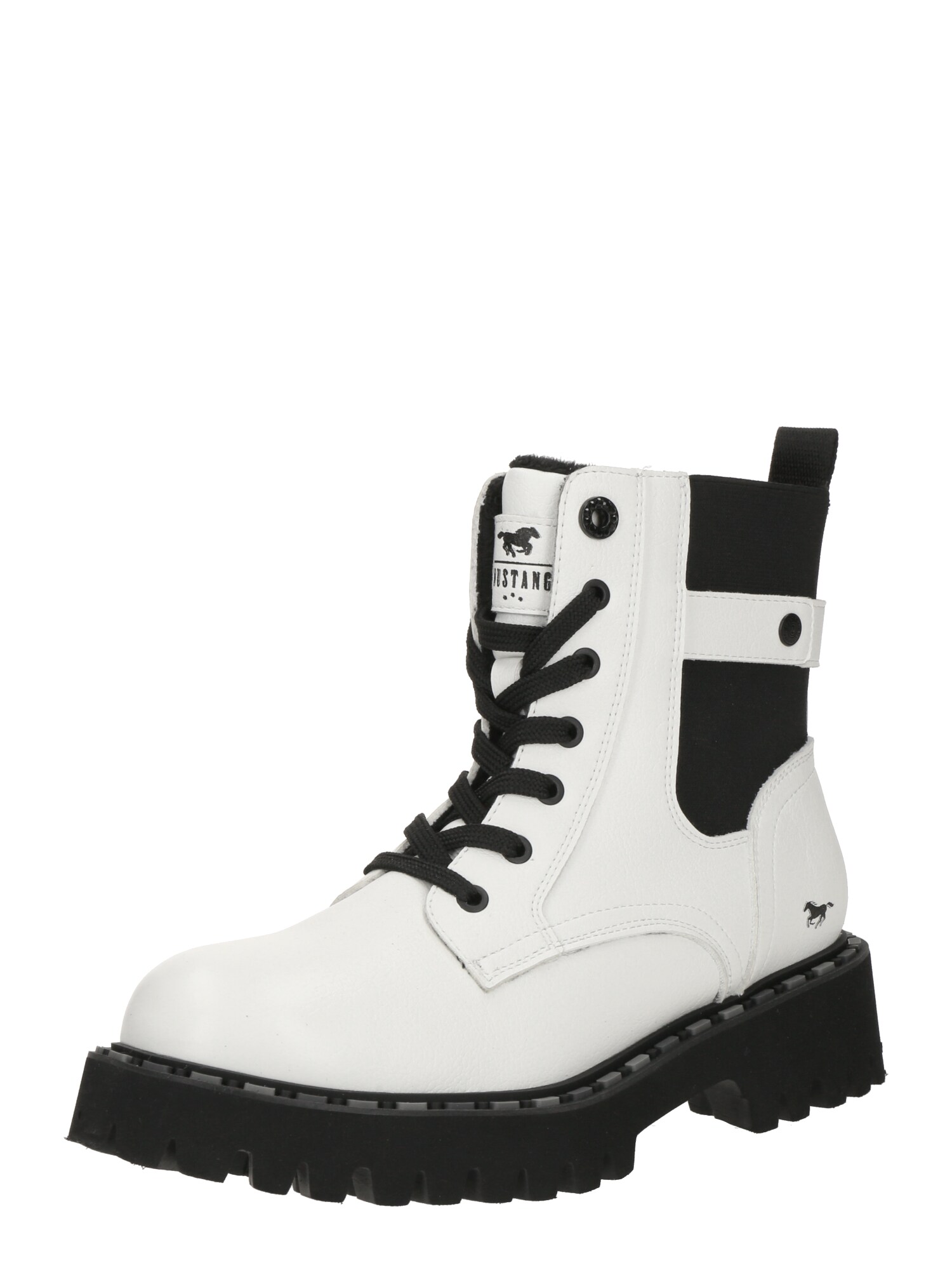 MUSTANG Ghete cu șireturi  negru / alb