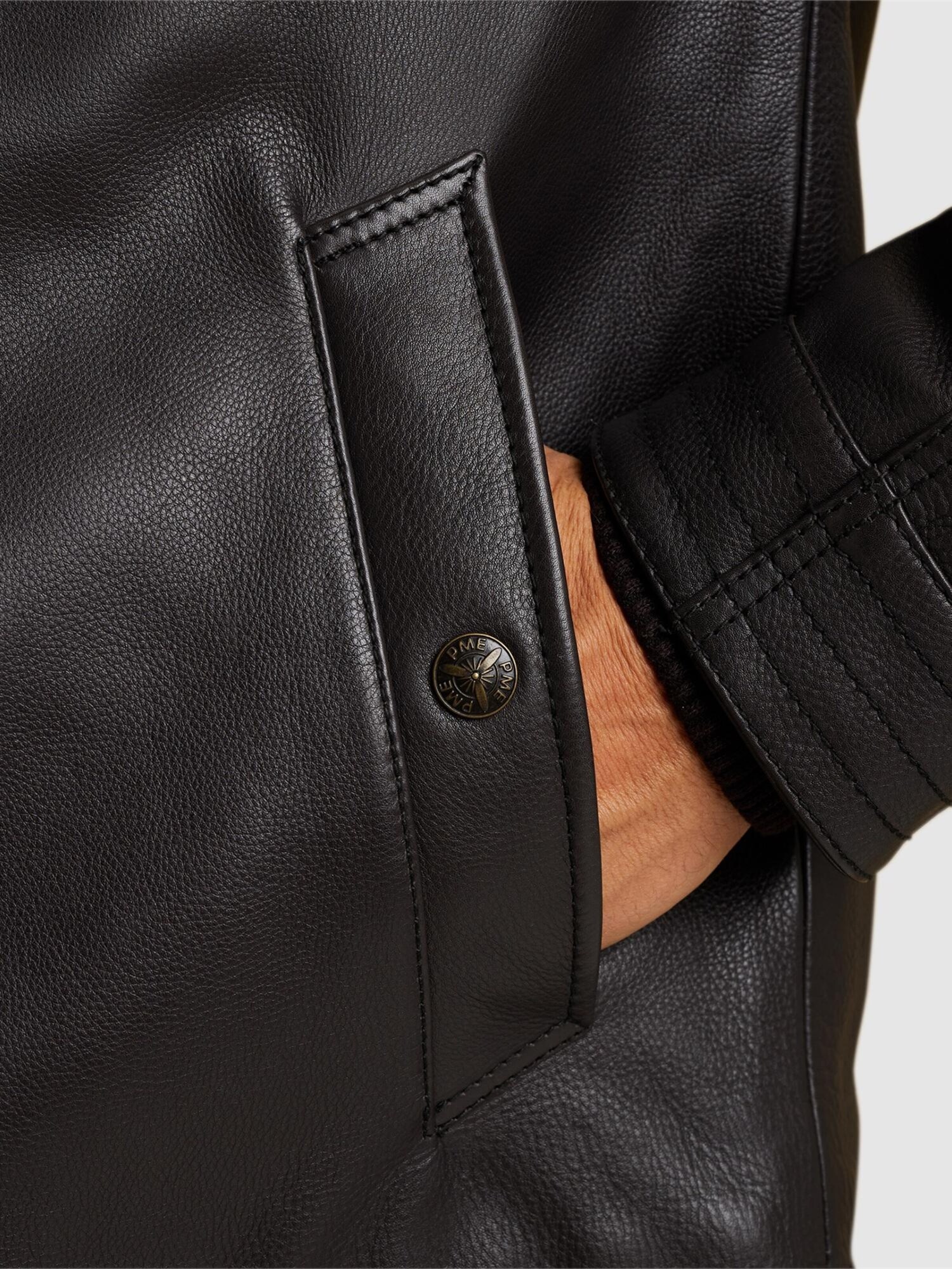 PME Legend Giacca di mezza stagione 'Auckland Fur leather jacket' marrone scuro