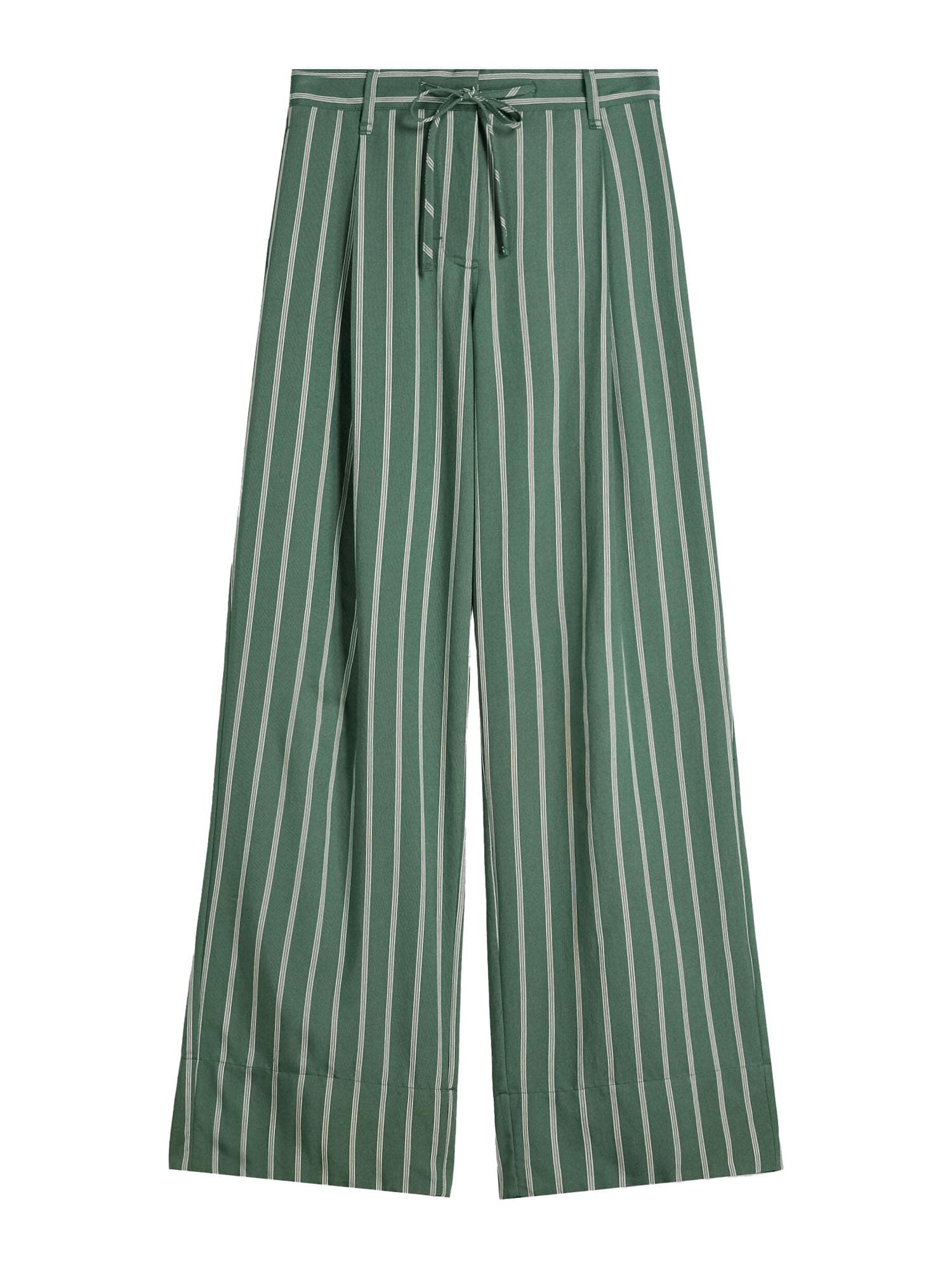 Bershka Élére vasalt nadrágok  sötétzöld / fehér akciós termékkép 1