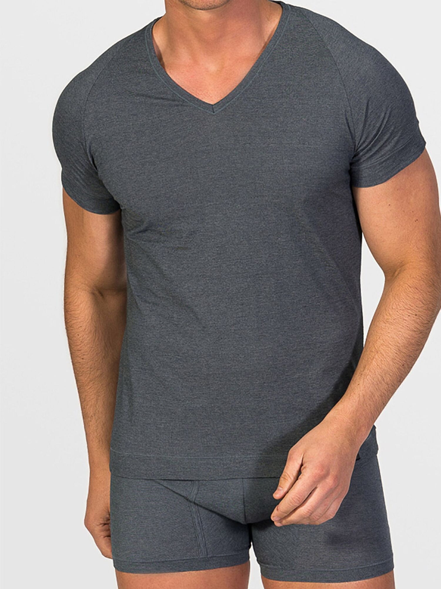 zd ZERO DEFECTS Maglietta intima 'V-Neck T-Shirt Egiptian Cotton'  grigio scuro