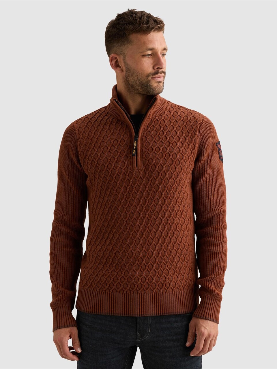 Tröja 'Pullover with half-zip and mixed textures'
