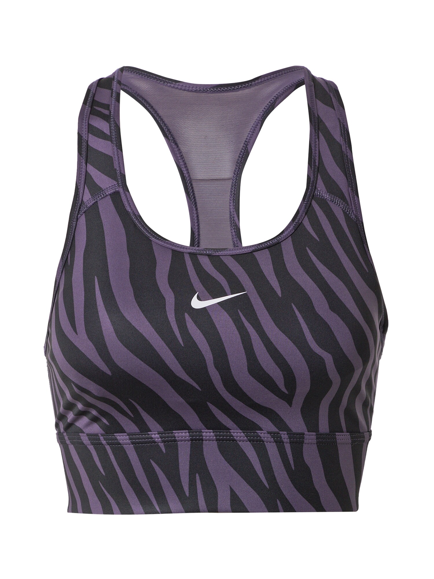 NIKE Sportinė liemenėlė 'Swoosh Clash'  juoda / tamsiai violetinė / balta