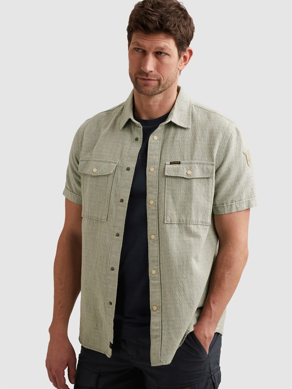Skjorta 'Shirt with short sleeves in cotton/linen'