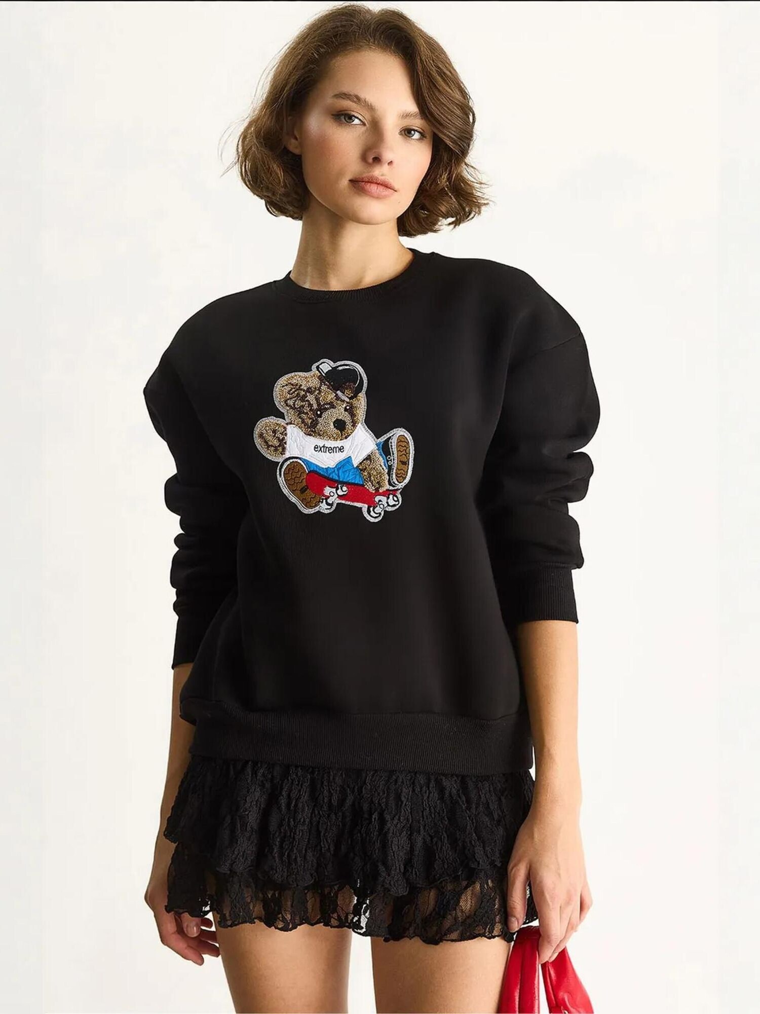 Bianco Lucci Sweater majica moka smeđa / crvena / crna / bijela