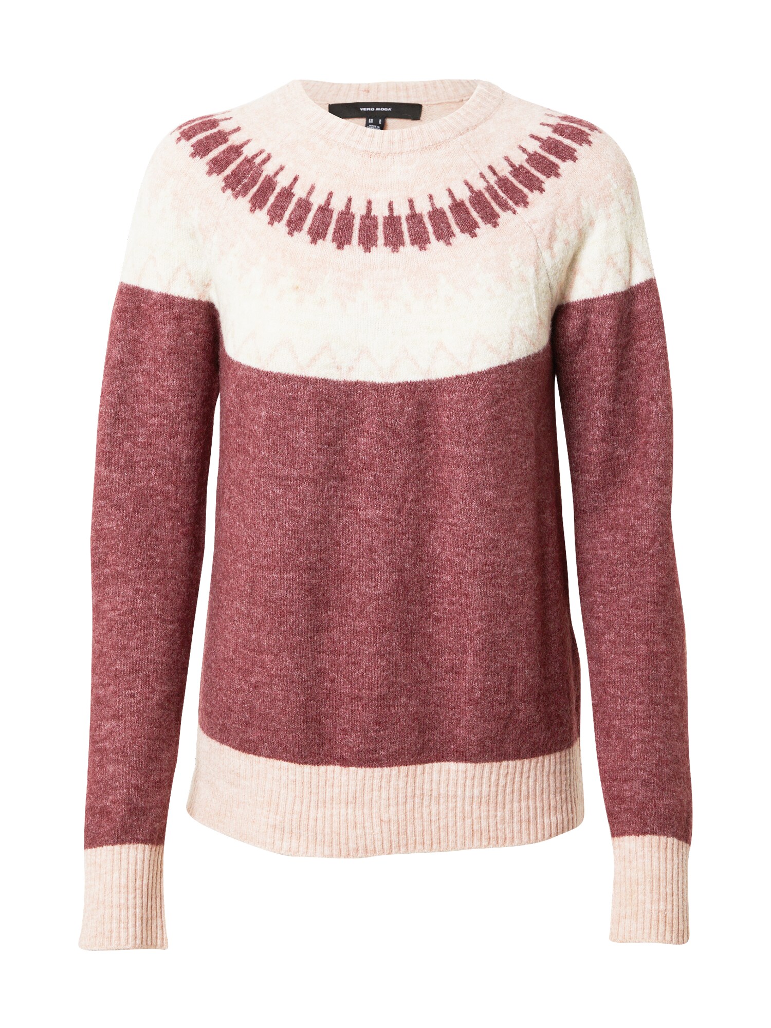 VERO MODA Megztinis  vyno raudona spalva / balta / pudros spalva