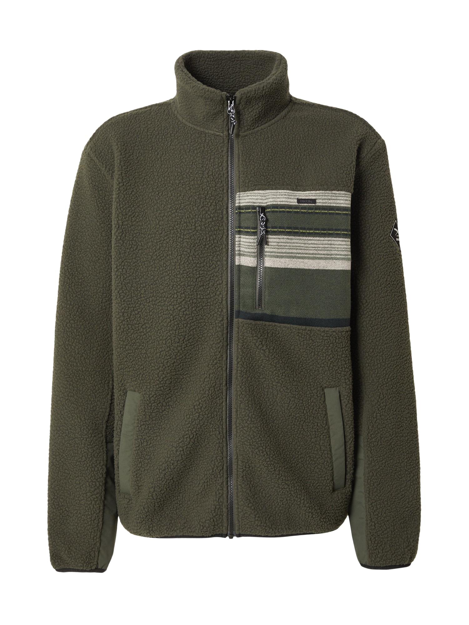 Iriedaily Jachetă  fleece Wonderer Track ecru / oliv / verde închis