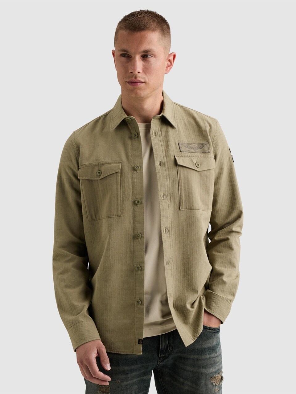 Skjorta 'Shirt in 100% cotton with chest pockets and badge'