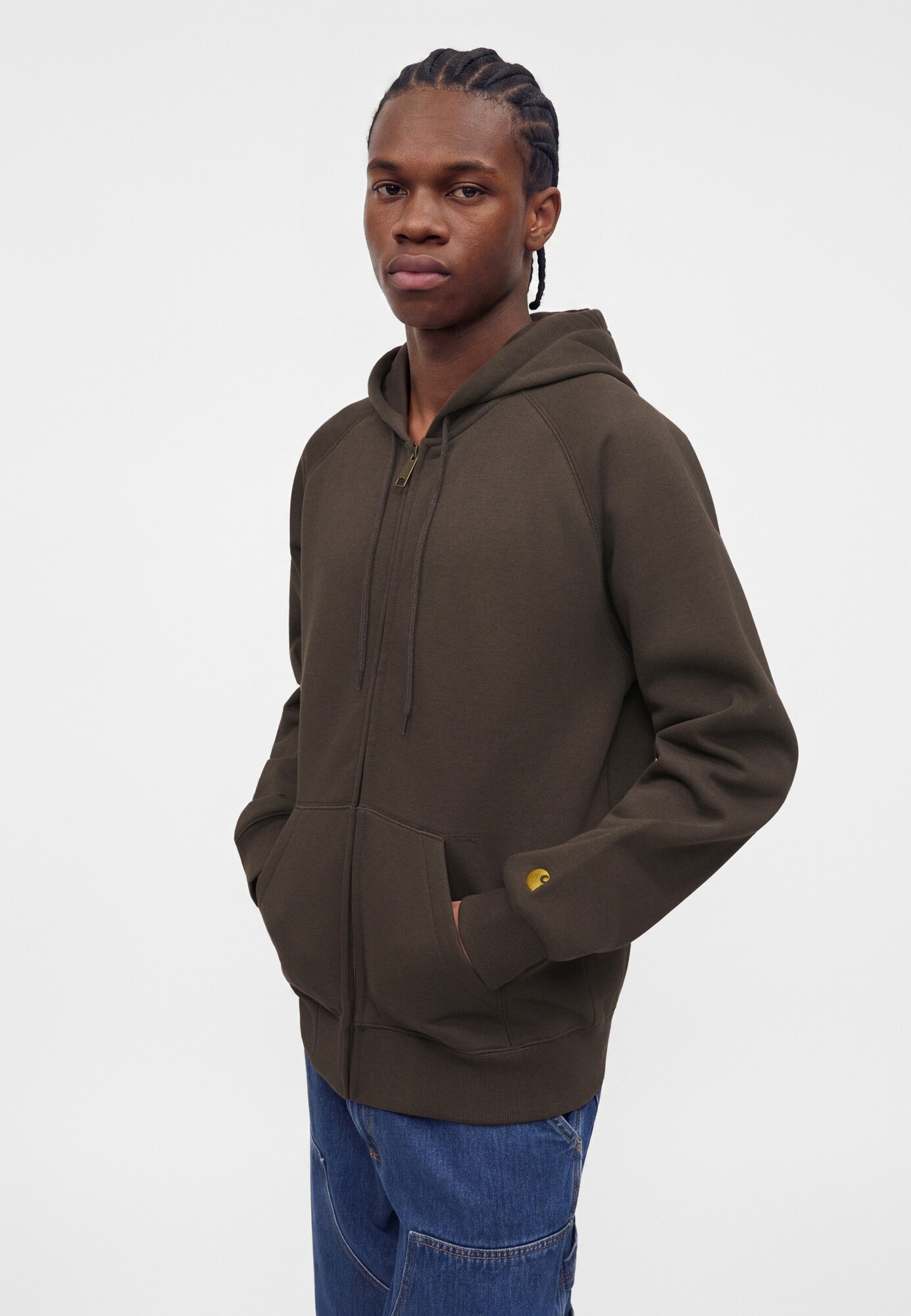 Carhartt WIP Sudadera con cremallera 'Chase' color barro – imagen 3