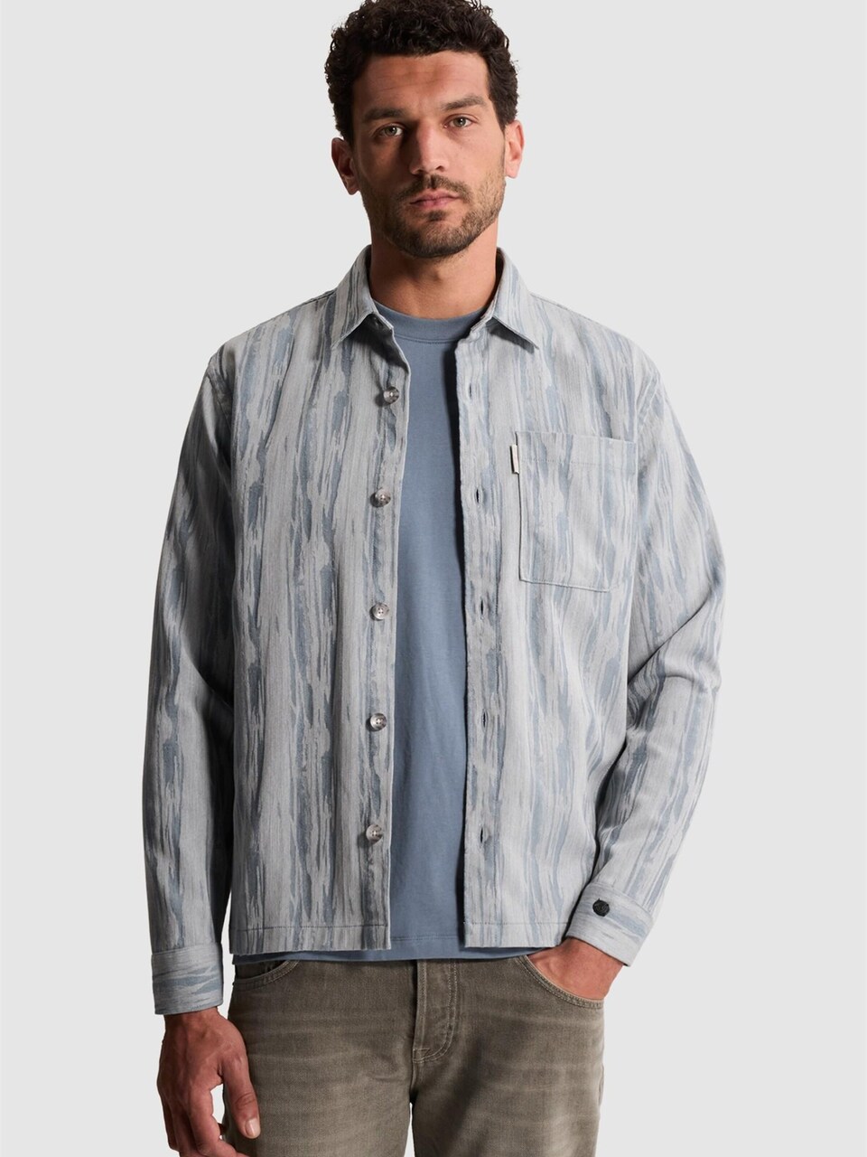 Skjorta 'Overshirt with jacquard pattern and chest pocket'
