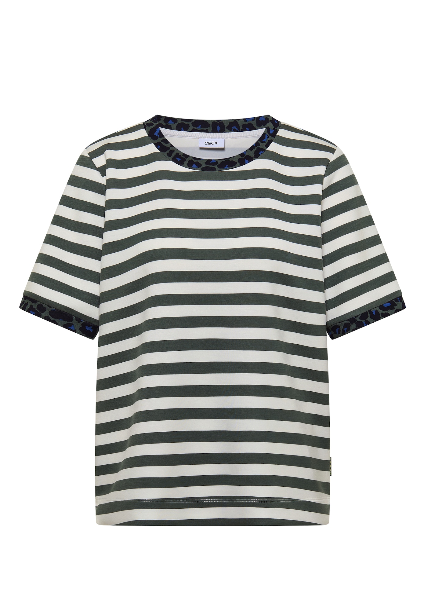 CECIL Tricou azur / verde pin / negru / alb