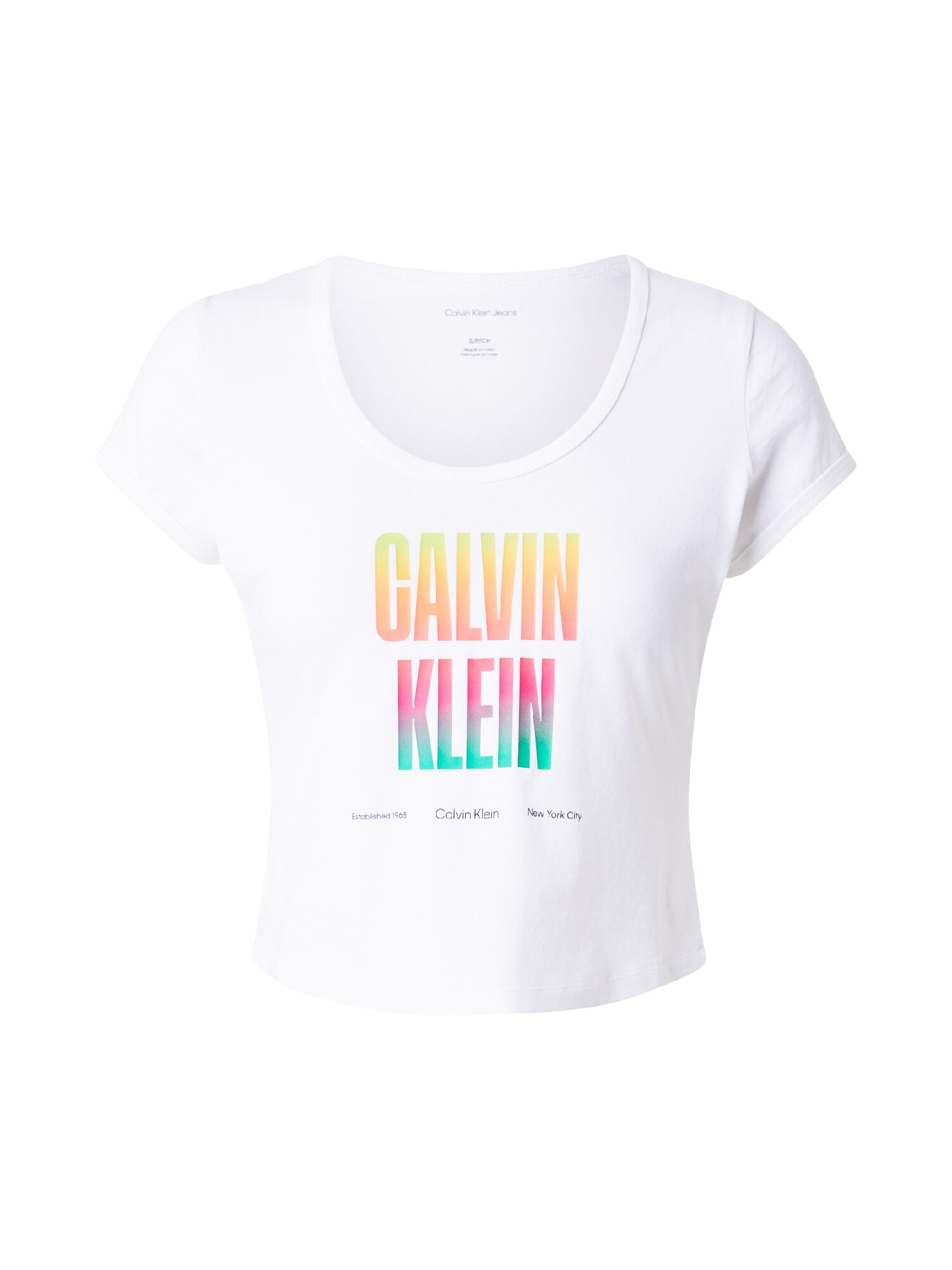 Calvin Klein Jeans Camiseta 'Slim Stretch Logo - Pride' amarillo / mandarina / rosa / blanco