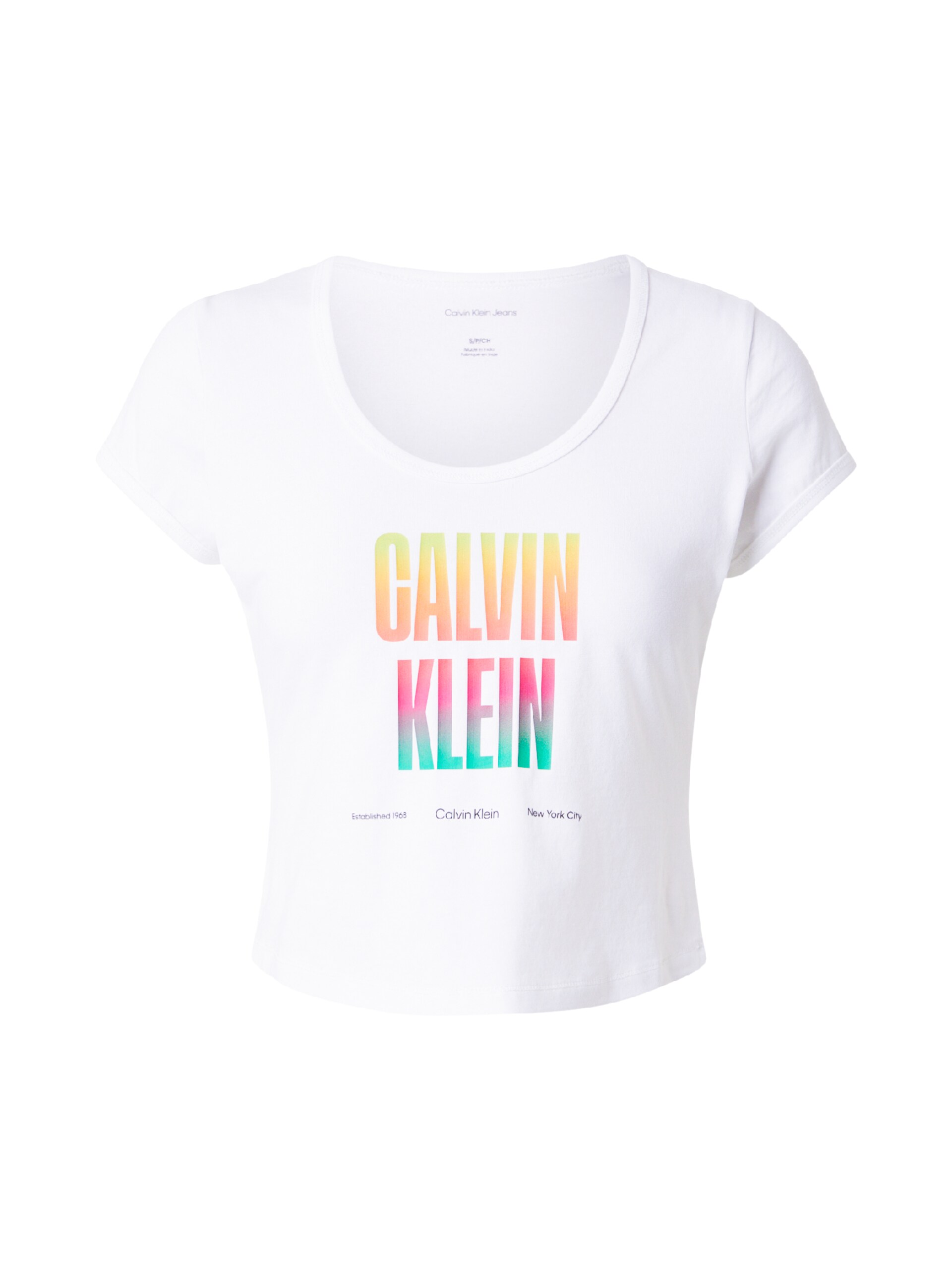Calvin Klein Jeans T-shirt 'Slim Stretch Logo Pride' gul / mandarin / rosa dam