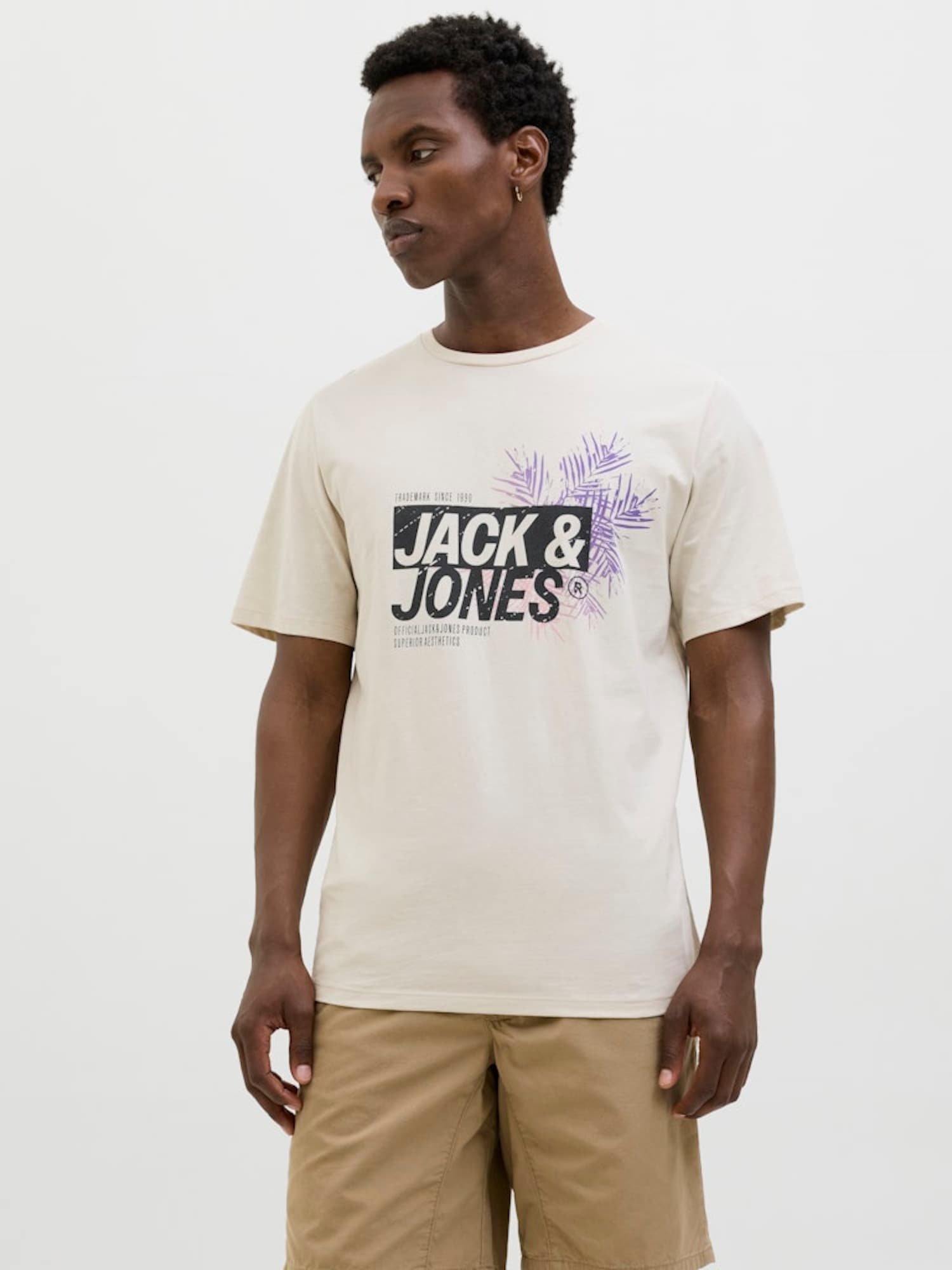 JACK & JONES Póló 'JJJaxon'  bézs / sötétlila / rózsaszín / fekete termék 2. képe