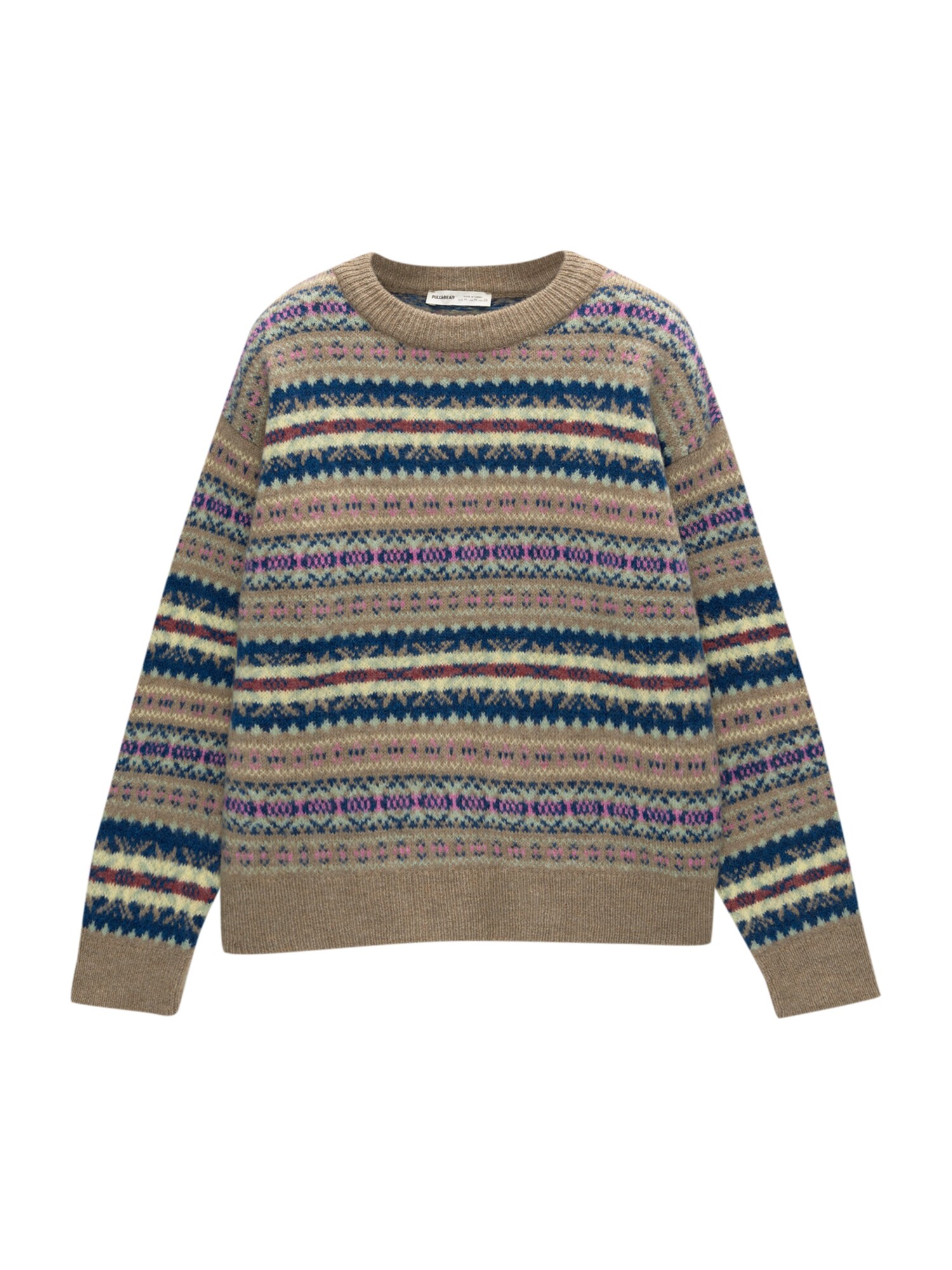 Pull&Bear Pulóver  krém / tengerészkék / világosbarna / orchidea akciós termékkép 1